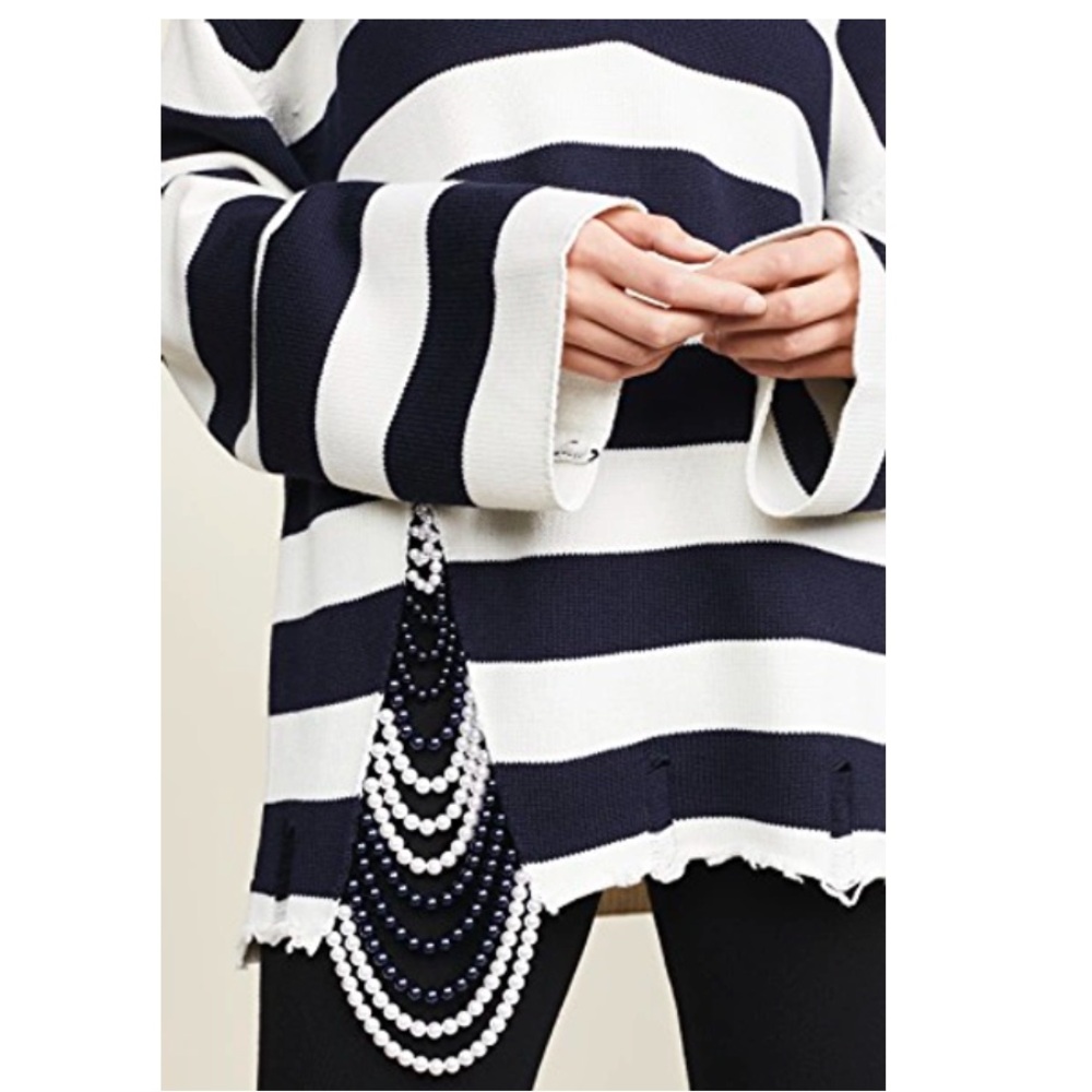 Monse Faux Pearl Striped Navy Knit Sweater Women's XS.💎Spring/Summer 2019 Runway - Picture 2 of 12